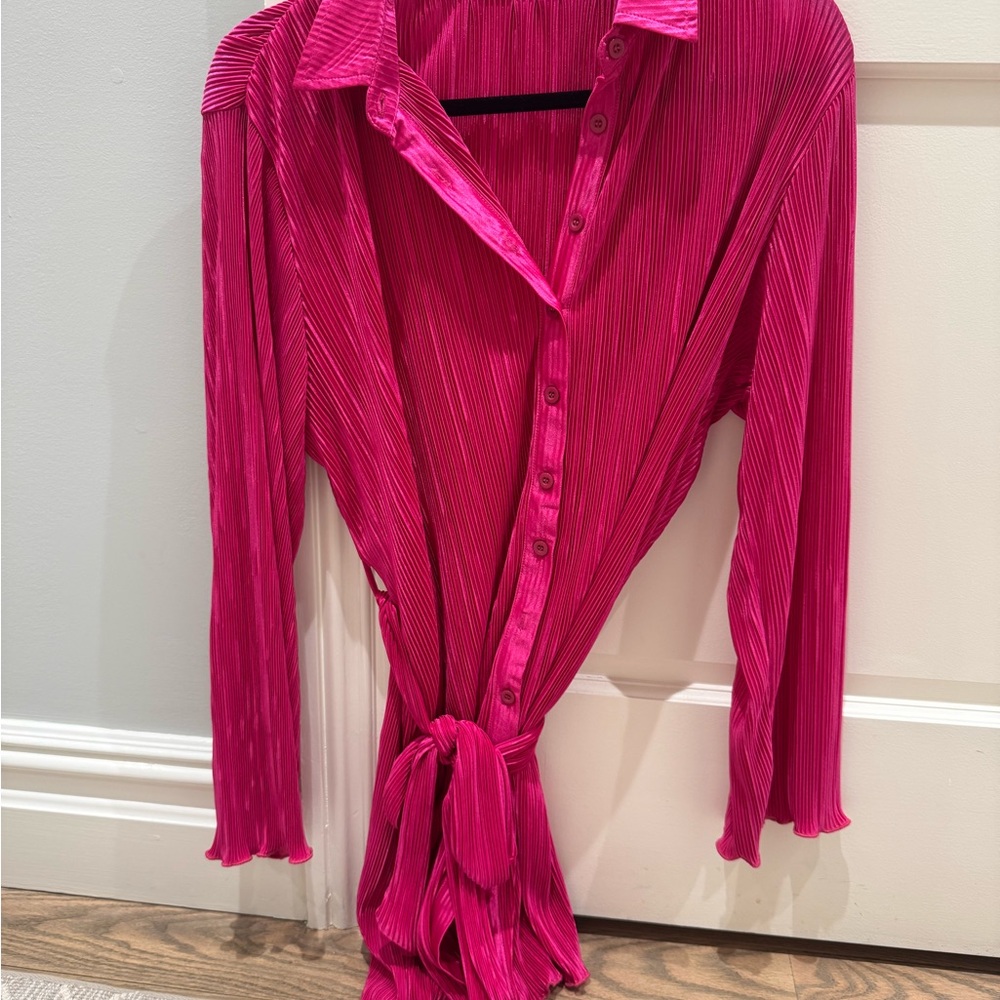 Peppermayo Pink Tie Front Notched dress